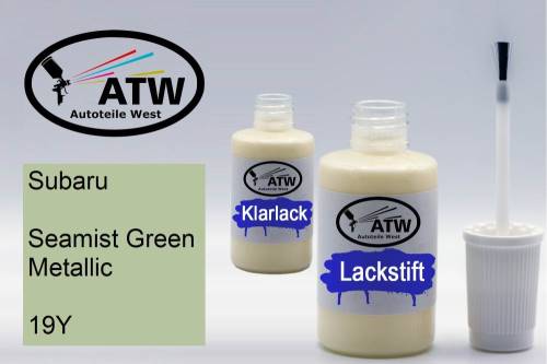 Subaru, Seamist Green Metallic, 19Y: 20ml Lackstift + 20ml Klarlack - Set, von ATW Autoteile West.